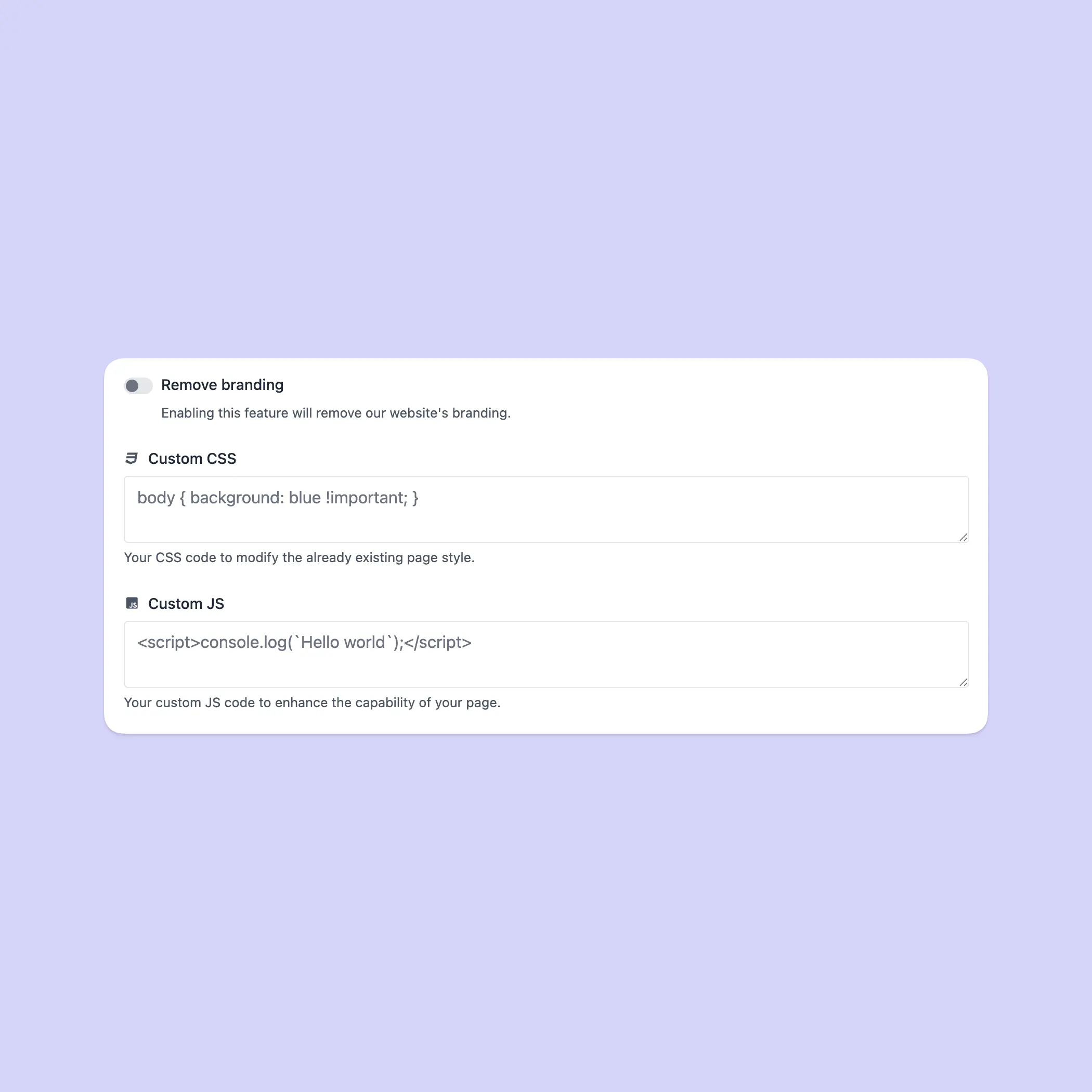 Capture d'écran de la fonctionnalité de personnalisation de la marque vcard de l'application