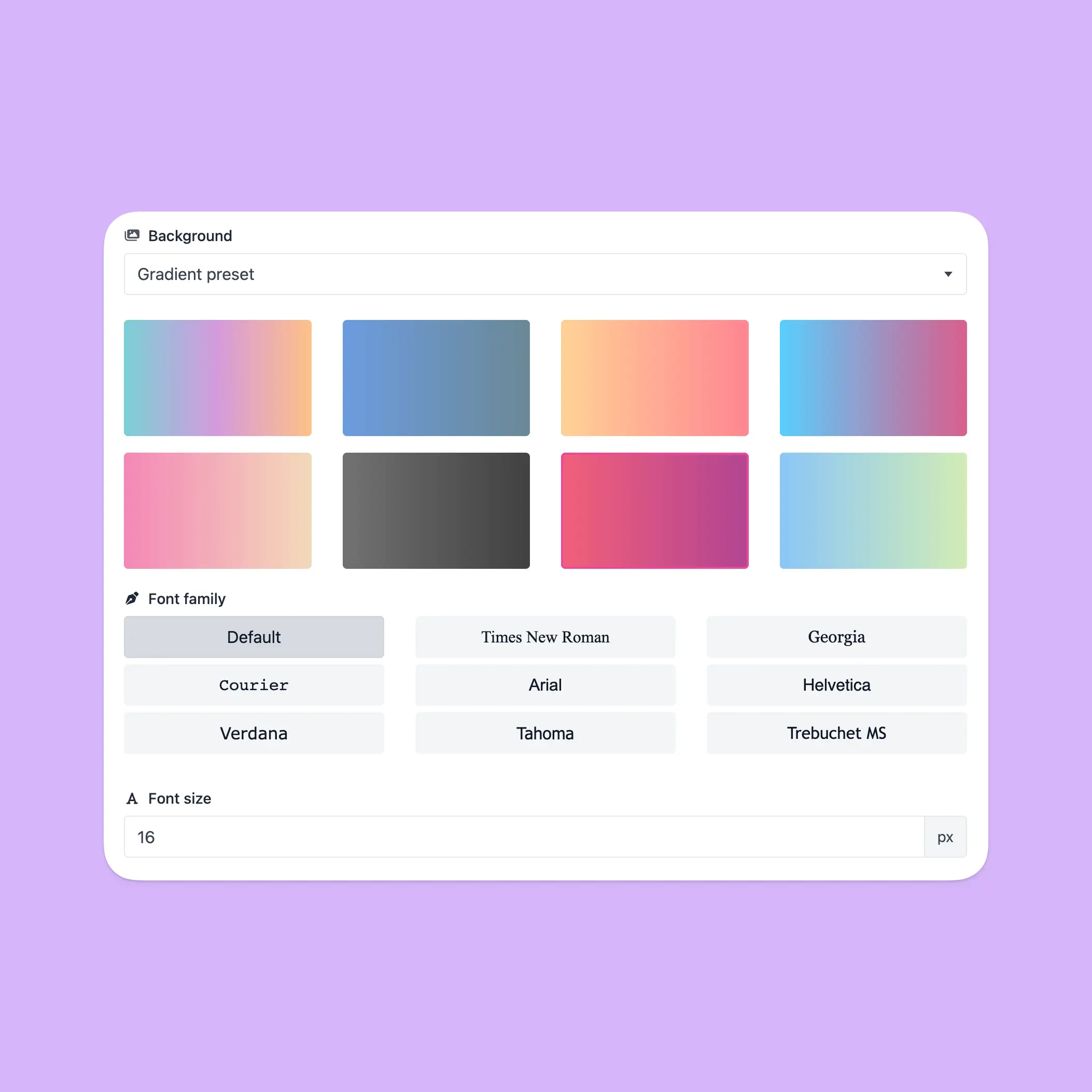 Capture d'écran de la page d'édition de la carte de visite de l'application