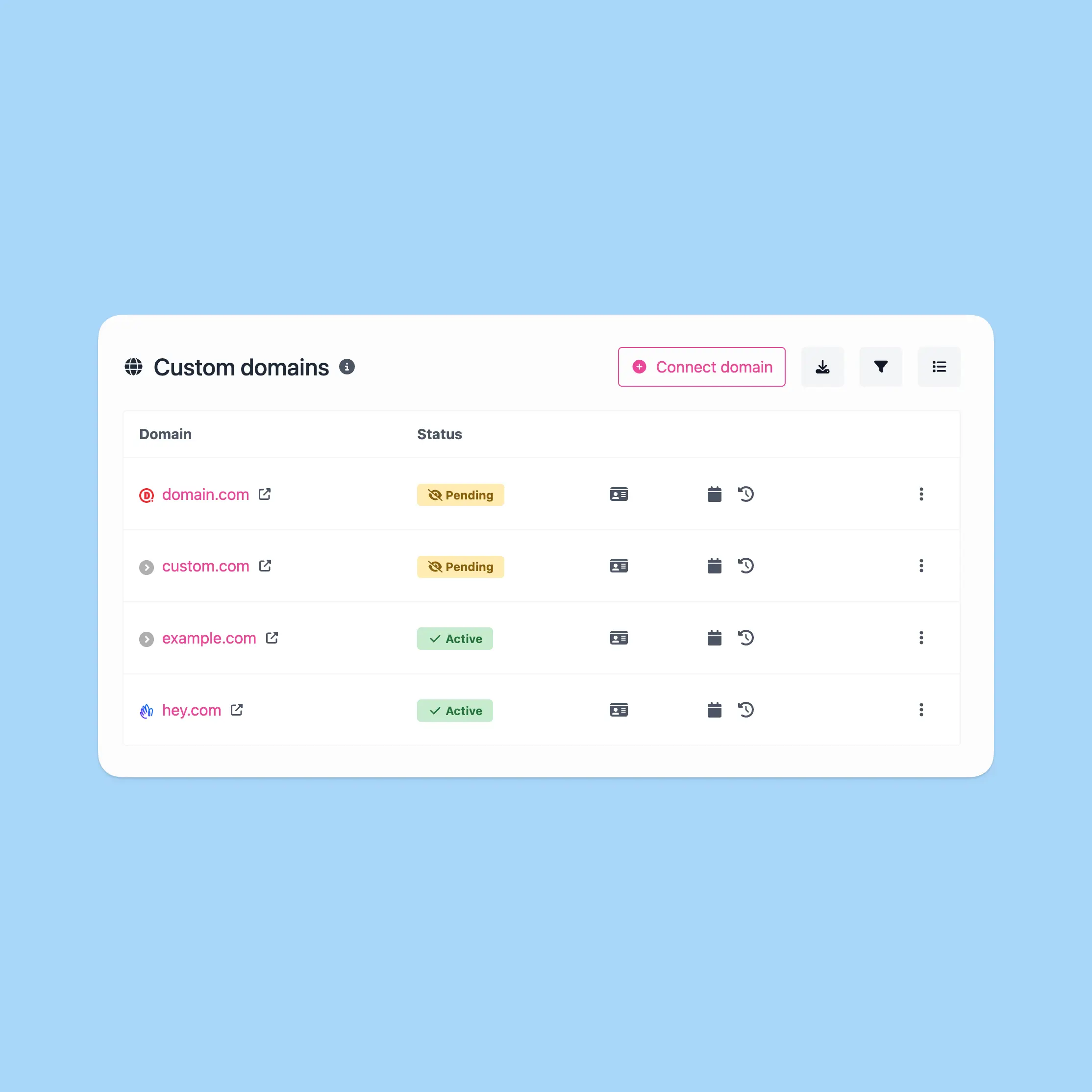 Capture d'écran de la fonctionnalité de domaines personnalisés de l'application