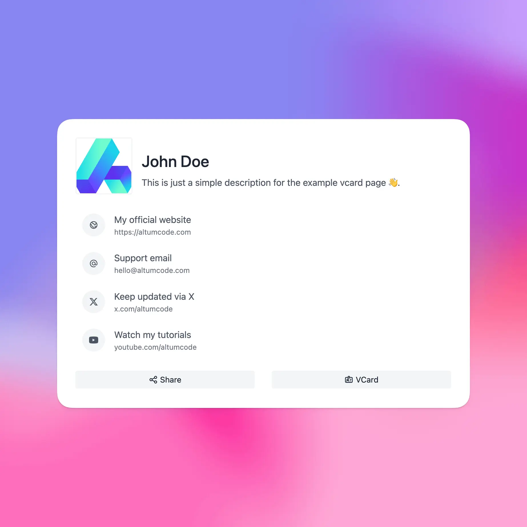 Capture d'écran du thème vcard de San Francisco